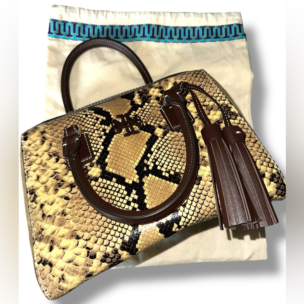Tory Burch Thea Exotic Mini Web Satchel "Sand Drift" Neutrals Leather TAGS DUSTY